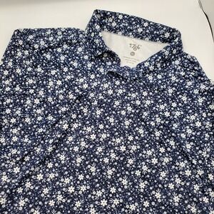 1776 Golf Polo Shirt Mens XL Navy White Floral Print Short Sleeve Performance